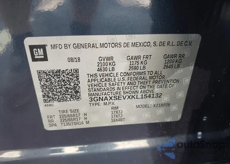 2019 Chevrolet Equinox Ls z USA, uszkodzony, nr VIN 3GNAXSEVXKL154132